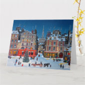 Vintage Kerstdorp Vrolijke Kerstgroet Kaart (Gele Bloem)