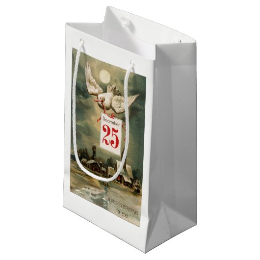 Vintage kerstdove klein cadeauzakje (Voorkant Gekanteld)