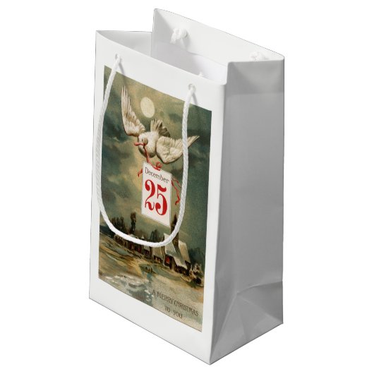 Vintage kerstdove klein cadeauzakje (Achterkant Gekanteld)