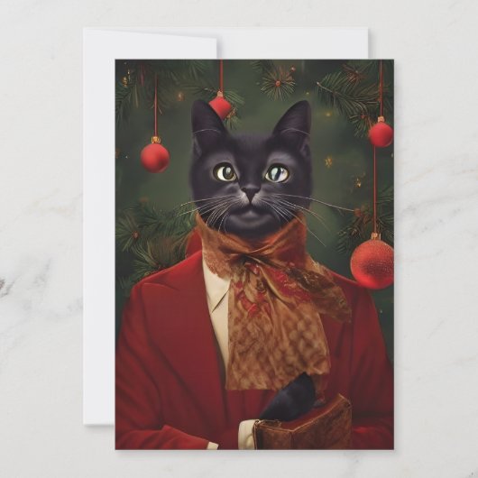 Vintage kerstdrukte Kat-platte briefkaart (Voorkant)