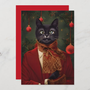 Vintage kerstdrukte Kat-platte briefkaart