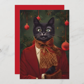 Vintage kerstdrukte Kat-platte briefkaart