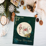 Vintage kersteekhoorn, Snowflakes Feestdagenkaart<br><div class="desc">De gevlekte kersteekhoorn en sneeuwvlokken op de groene achtergrond maken dit tot een perfecte kerstkaart of vakantiekaart voor vrienden en familie.</div>