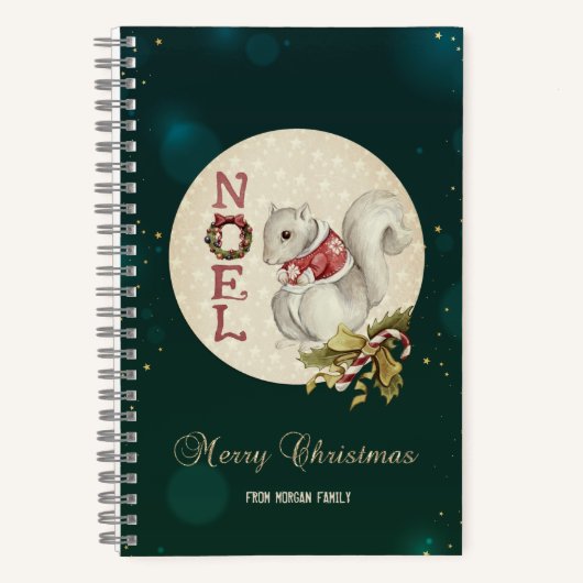 Vintage kersteekhoorn, Snowflakes Notitieboek (Voorkant)