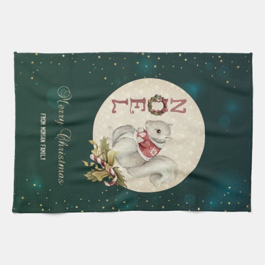 Vintage kersteekhoorn, Snowflakes Theedoek (Horizontaal)