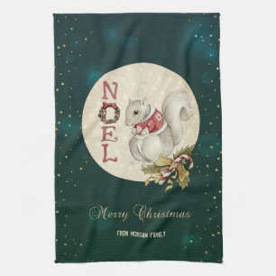 Vintage kersteekhoorn, Snowflakes Theedoek