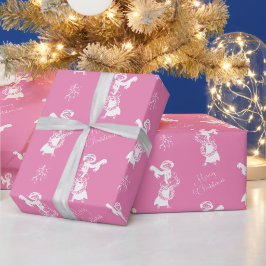 Vintage kerstelegant winkelmeisje wit roze cadeaupapier