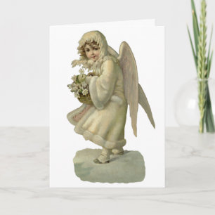 Vintage kerstengel-bloemen, Victoriaans Die Cut Feestdagen Kaart