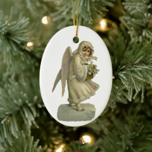 Vintage kerstengel-bloemen, Victoriaans Die Cut Keramisch Ornament