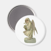 Vintage kerstengel-bloemen, Victoriaans Die Cut Magneet (Voorkant / Achterkant)