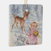 Vintage kerstengel Deer en Bunny Keramisch Ornament (Rechts)