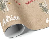 Vintage-kerstengel en -boom - Aangepaste naam Kraf Cadeaupapier (Rol Hoek)