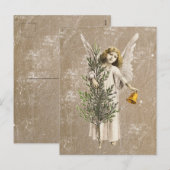 Vintage-kerstengel en -boomvakantie Kraft Brown Feestdagenkaart (Voorkant / Achterkant)