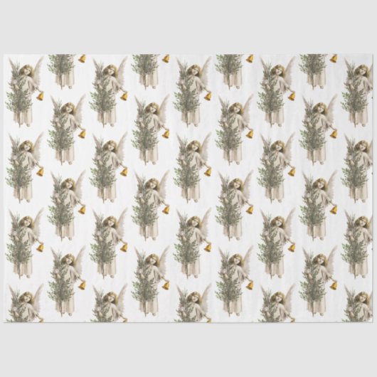 Vintage-kerstengel en -boomvakantie tissuepapier (Voorkant)