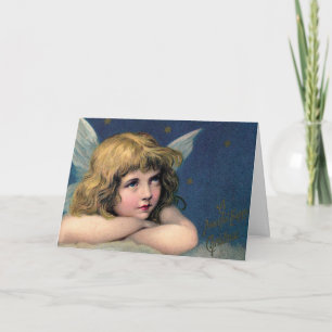 Vintage-kerstengel en goudsterren feestdagen kaart