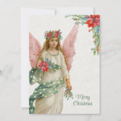 Vintage kerstengel en Poinsettias Feestdagenkaart (Voorkant)