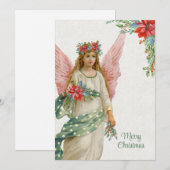 Vintage kerstengel en Poinsettias Feestdagenkaart (Voorkant / Achterkant)