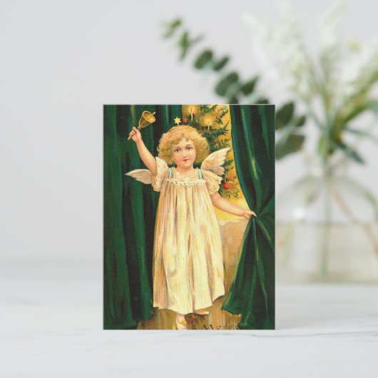 Vintage-kerstengel Feestdagenkaart (Staand voorkant)