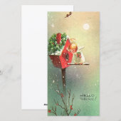 Vintage-kerstengel in Birdhouse Feestdagenkaart (Voorkant / Achterkant)