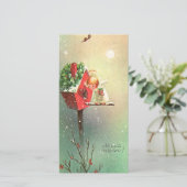 Vintage-kerstengel in Birdhouse Feestdagenkaart (Staand voorkant)