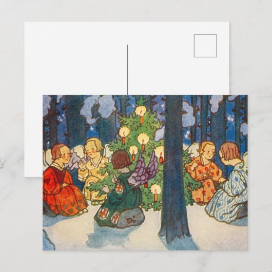 Vintage-kerstengel-kunst Feestdagenkaart (Voorkant / Achterkant)