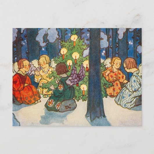 Vintage-kerstengel-kunst Feestdagenkaart (Voorkant)