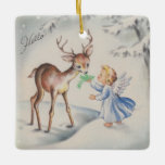 Vintage-kerstengel met Baby Deer-boom Keramisch Ornament<br><div class="desc">Vintage kerstengel met Baby keramisch Ornament.</div>
