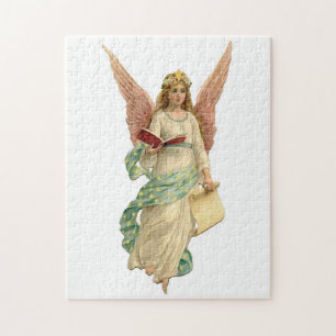 Vintage-kerstengel met boek legpuzzel