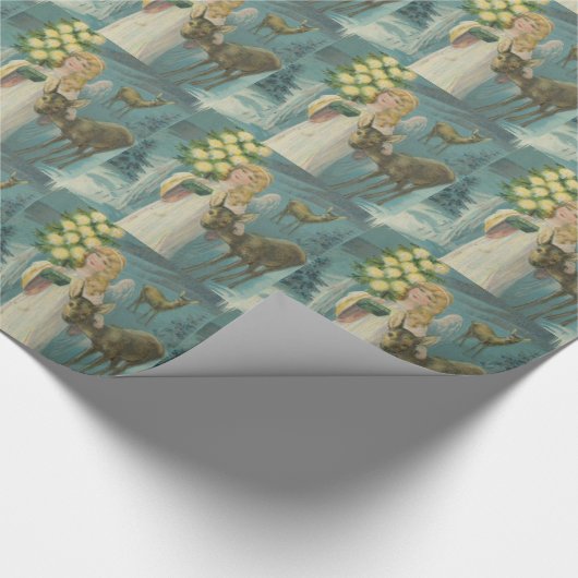 Vintage-kerstengel met Deer Cadeaupapier (Hoek)