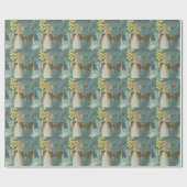 Vintage-kerstengel met Deer Cadeaupapier (Vlak)