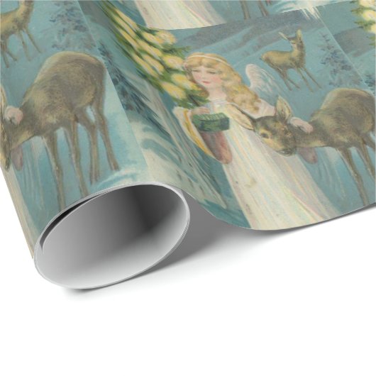 Vintage-kerstengel met Deer Cadeaupapier (Rol Hoek)