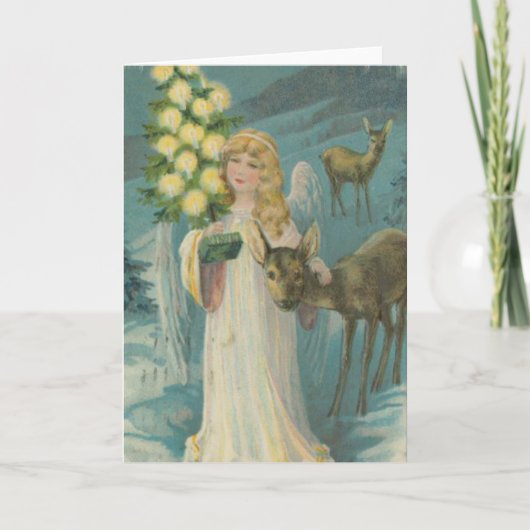 Vintage-kerstengel met Deer Feestdagen Kaart (Voorkant)