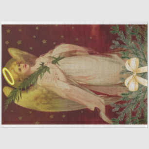 Vintage-kerstengel met feestelijke boom tissuepapier