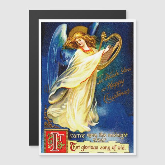 Vintage-kerstengel met Harp-feestkaart (Voorkant / Achterkant)