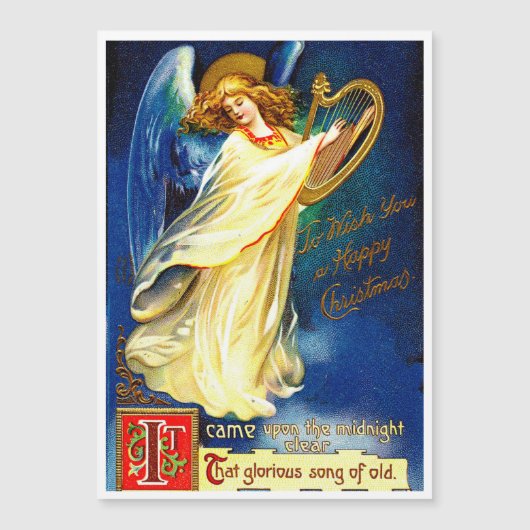 Vintage-kerstengel met Harp-feestkaart (Voorkant)