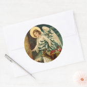 Vintage kerstengel met herten ronde sticker (Envelop)