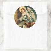 Vintage kerstengel met herten ronde sticker (Tas)