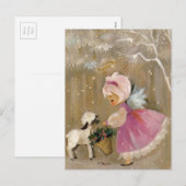 Vintage-kerstengel met Lamb Feestdagenkaart (Voorkant / Achterkant)