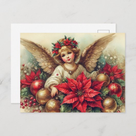 Vintage kerstengel met Ornamenten Feestdagenkaart (Voorkant / Achterkant)