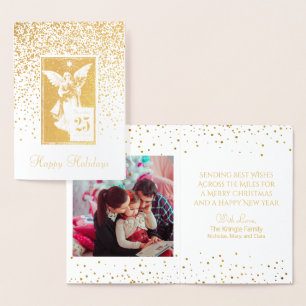 Vintage kerstengel Prettige feestdagen Foto Folie Kaarten