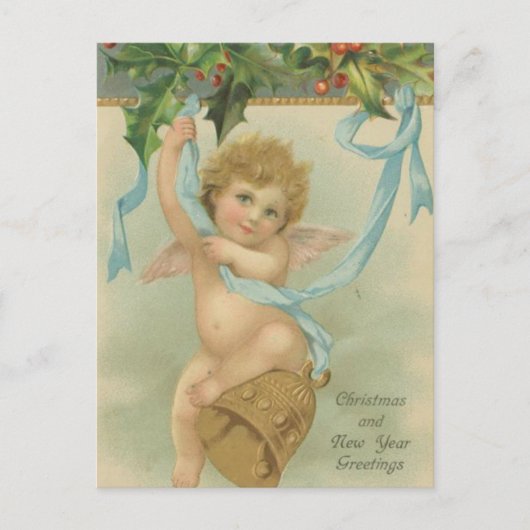 Vintage-kerstengel uit Holly Feestdagenkaart (Voorkant)