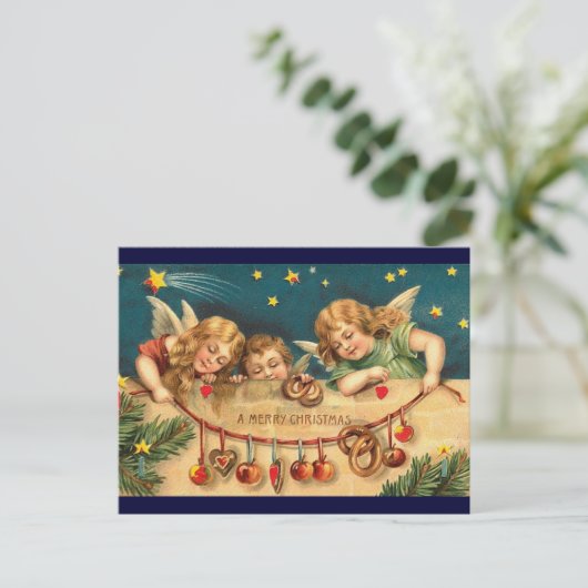 Vintage-kerstengelen Briefkaart (Staand voorkant)