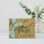 Vintage kerstenvelop met lint feestdagenkaart (Staand voorkant)