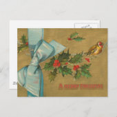 Vintage kerstenvelop met lint feestdagenkaart (Voorkant / Achterkant)