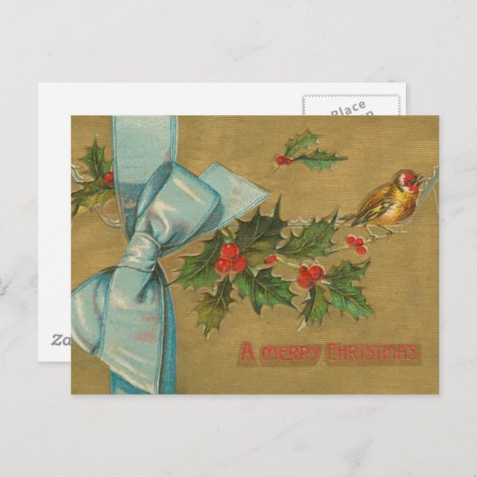 Vintage kerstenvelop met lint feestdagenkaart (Voorkant / Achterkant)