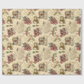 Vintage kerstephemera, Holly & tekst Cadeaupapier (Vlak)