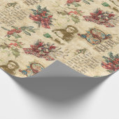 Vintage kerstephemera, Holly &  tekst Cadeaupapier (Hoek)