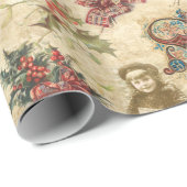 Vintage kerstephemera, Holly & tekst Cadeaupapier (Rol Hoek)