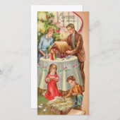 Vintage kerstfamilie thuis feestdagenkaart (Voorkant / Achterkant)