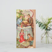 Vintage kerstfamilie thuis feestdagenkaart (Staand voorkant)